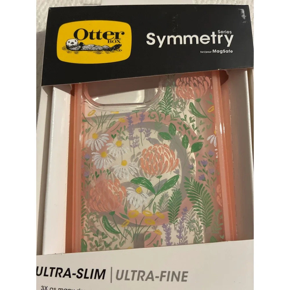 OtterBox Symmetry Series MagSafe Case‎ iPhone 15 Pro Floral Clear Peach Slim NEW